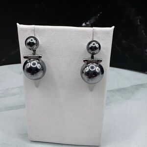 Classic Hematite Double Ball Drop Earrings - Women's Jewelry
